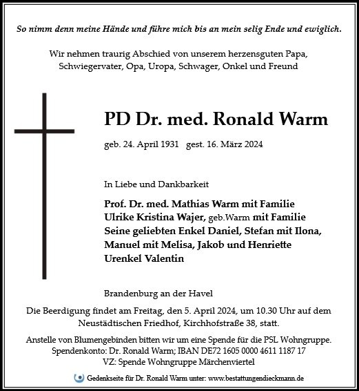 Profilbild von Dr. med. Ronald Warm